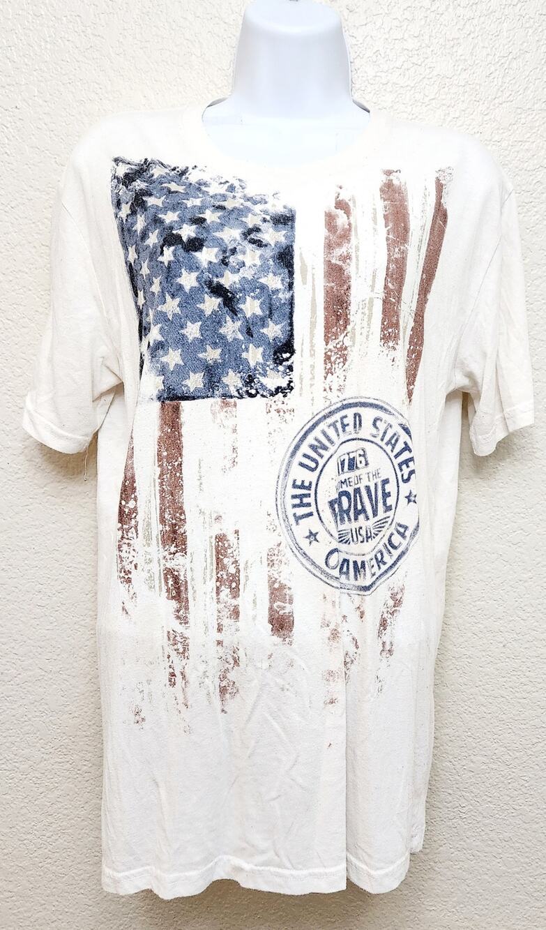 Galt White Blue Faded American Flag Home Of Brave Graphic T Shirt Medium Soft